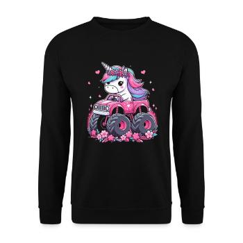 Monster Truck Einhorn Geburtstagsfeier Mädchen - Unisex Pullover - Schwarz - Vorne - Alina (178cm) & Michal (187cm)