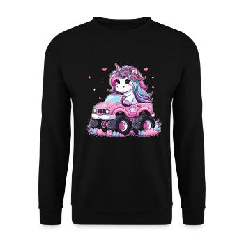 Monster Truck Einhorn Geburtstagsfeier Mädchen - Unisex Pullover - Schwarz - Vorne - Alina (178cm) & Michal (187cm)