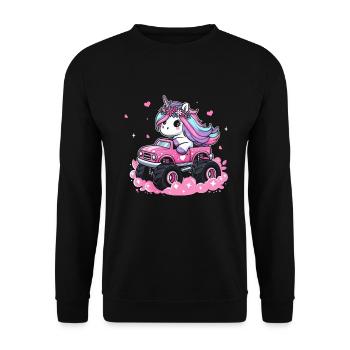 Monster Truck Einhorn Geburtstagsfeier Mädchen - Unisex Pullover - Schwarz - Vorne - Alina (178cm) & Michal (187cm)
