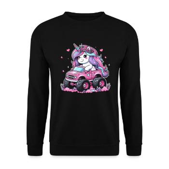 Monster Truck Einhorn Geburtstagsfeier Mädchen - Unisex Pullover - Schwarz - Vorne - Alina (178cm) & Michal (187cm)