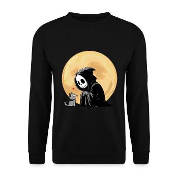Halloween Skeleton Death Cat Full Moon Gothic Funny - Unisex Sweatshirt - black - Front - Alina (178cm) & Michal (187cm)