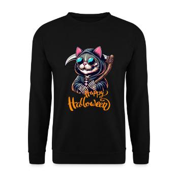Halloween Katze Mieze Sense Sensemann Cool Lustig - Unisex Pullover - Schwarz - Vorne - Alina (178cm) & Michal (187cm)