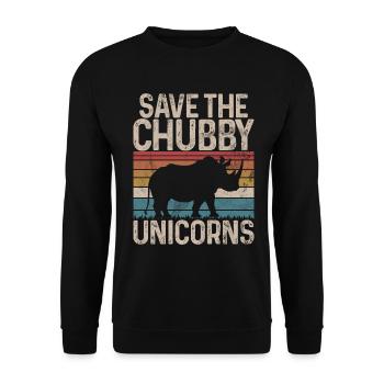 Speichern Sie Die Molligen Einhörner Fat Rino - Unisex Pullover - Schwarz - Vorne - Alina (178cm) & Michal (187cm)