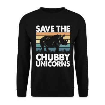 Speichern Sie Die Molligen Einhörner Fat Rino - Unisex Pullover - Schwarz - Vorne - Alina (178cm) & Michal (187cm)