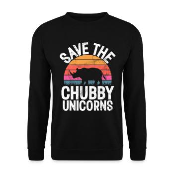 Speichern Sie Die Molligen Einhörner Fat Rino - Unisex Pullover - Schwarz - Vorne - Alina (178cm) & Michal (187cm)