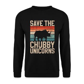 Speichern Sie Die Molligen Einhörner Fat Rino - Unisex Pullover - Schwarz - Vorne - Alina (178cm) & Michal (187cm)