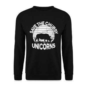 Speichern Sie Die Molligen Einhörner Fat Rino - Unisex Pullover - Schwarz - Vorne - Alina (178cm) & Michal (187cm)