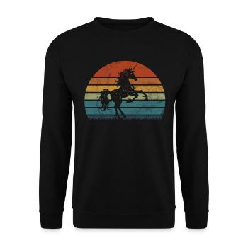 Einhorn -Retro -Einhorn Mythischer Kreatur Einhorn - Unisex Pullover - Schwarz - Vorne - Alina (178cm) & Michal (187cm)