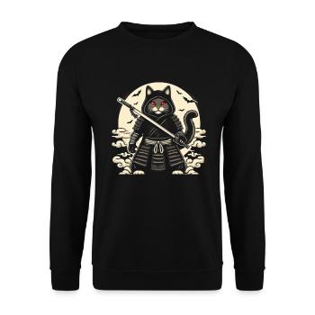 Ninja Katze Japanisch Samurai Japan Kawaii Krieger - Unisex Pullover - Schwarz - Vorne - Alina (178cm) & Michal (187cm)