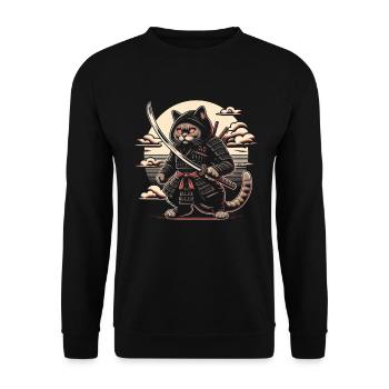 Ninja Katze Japanisch Samurai Japan Kawaii Krieger - Unisex Pullover - Schwarz - Vorne - Alina (178cm) & Michal (187cm)