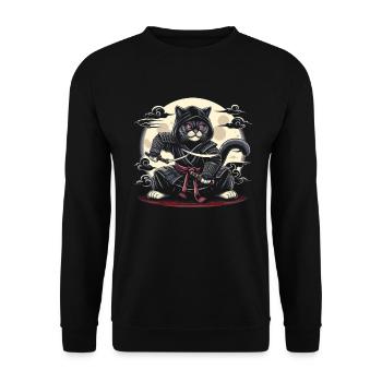Ninja Katze Japanisch Samurai Japan Kawaii Krieger - Unisex Pullover - Schwarz - Vorne - Alina (178cm) & Michal (187cm)