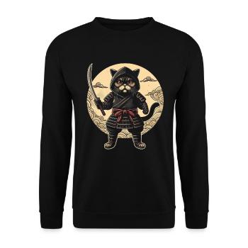 Ninja Katze Japanisch Samurai Japan Kawaii Krieger - Unisex Pullover - Schwarz - Vorne - Alina (178cm) & Michal (187cm)
