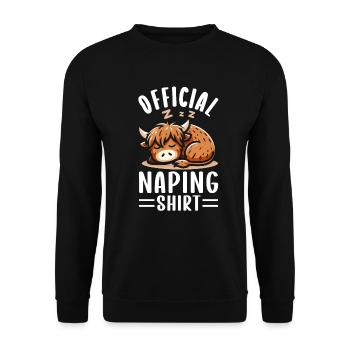 Official Sleeping House Highland Cow PJ Sleeping - Unisex Sweatshirt - black - Front - Alina (178cm) & Michal (187cm)