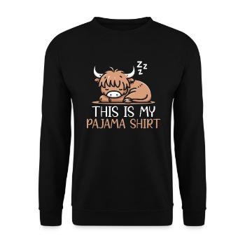 Official Sleeping House Highland Cow PJ Sleeping - Unisex Sweatshirt - black - Front - Alina (178cm) & Michal (187cm)