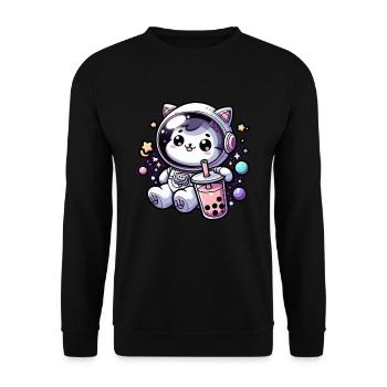 Thé à bulles Kawaii Cat Astronaut dans l’espace - Sweat-shirt Unisexe - noir - Devant - Alina (178cm) & Michal (187cm)