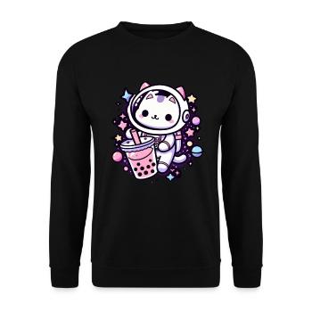 Thé à bulles Kawaii Cat Astronaut dans l’espace - Sweat-shirt Unisexe - noir - Devant - Alina (178cm) & Michal (187cm)