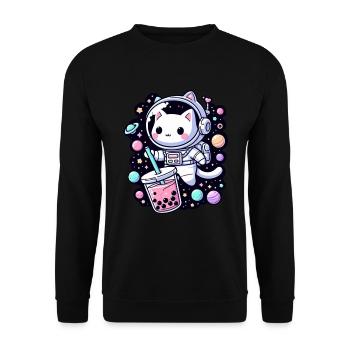 Thé à bulles Kawaii Cat Astronaut dans l’espace - Sweat-shirt Unisexe - noir - Devant - Alina (178cm) & Michal (187cm)