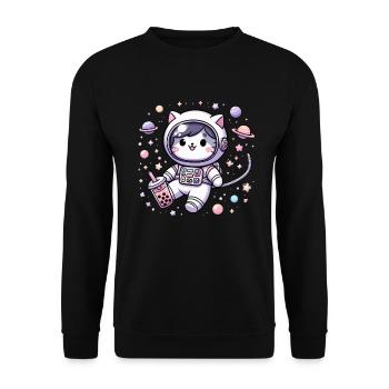 Thé à bulles Kawaii Cat Astronaut dans l’espace - Sweat-shirt Unisexe - noir - Devant - Alina (178cm) & Michal (187cm)
