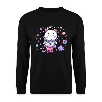 Thé à bulles Kawaii Cat Astronaut dans l’espace - Sweat-shirt Unisexe - noir - Devant - Alina (178cm) & Michal (187cm)