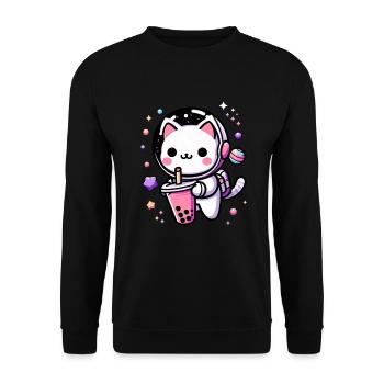 Thé à bulles Kawaii Cat Astronaut dans l’espace - Sweat-shirt Unisexe - noir - Devant - Alina (178cm) & Michal (187cm)