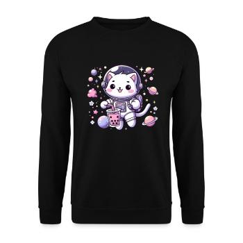 Thé à bulles Kawaii Cat Astronaut dans l’espace - Sweat-shirt Unisexe - noir - Devant - Alina (178cm) & Michal (187cm)