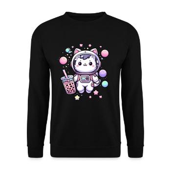 Thé à bulles Kawaii Cat Astronaut dans l’espace - Sweat-shirt Unisexe - noir - Devant - Alina (178cm) & Michal (187cm)