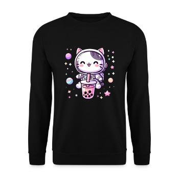 Thé à bulles Kawaii Cat Astronaut dans l’espace - Sweat-shirt Unisexe - noir - Devant - Alina (178cm) & Michal (187cm)