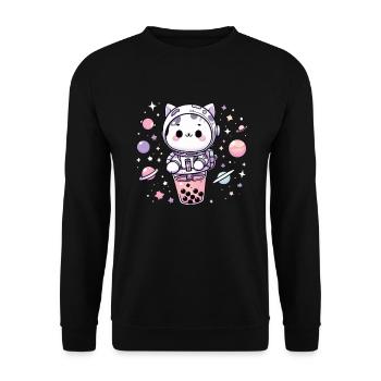 Thé à bulles Kawaii Cat Astronaut dans l’espace - Sweat-shirt Unisexe - noir - Devant - Alina (178cm) & Michal (187cm)