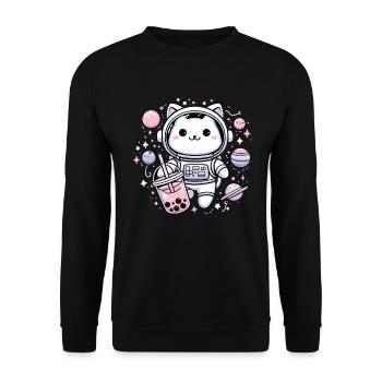 Thé à bulles Kawaii Cat Astronaut dans l’espace - Sweat-shirt Unisexe - noir - Devant - Alina (178cm) & Michal (187cm)