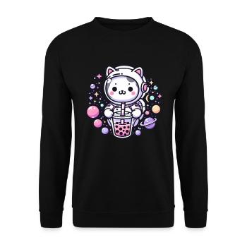 Thé à bulles Kawaii Cat Astronaut dans l’espace - Sweat-shirt Unisexe - noir - Devant - Alina (178cm) & Michal (187cm)