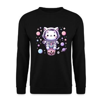 Thé à bulles Kawaii Cat Astronaut dans l’espace - Sweat-shirt Unisexe - noir - Devant - Alina (178cm) & Michal (187cm)