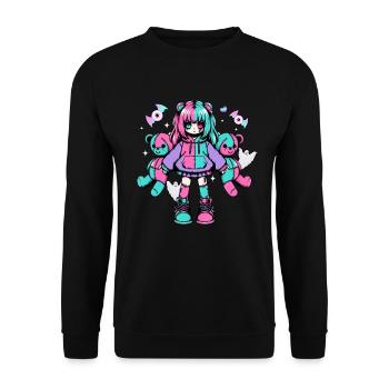 Pastell Goth Anime Girl Mit Teddybär Gotik - Unisex Pullover - Schwarz - Vorne - Alina (178cm) & Michal (187cm)