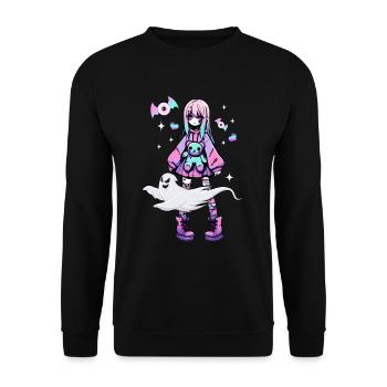 Pastell Goth Anime Girl Mit Teddybär Gotik - Unisex Pullover - Schwarz - Vorne - Alina (178cm) & Michal (187cm)
