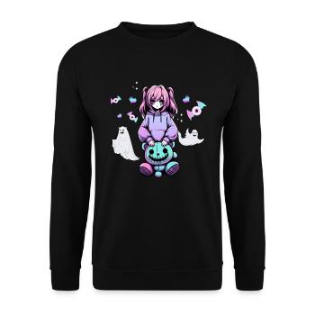 Pastell Goth Anime Girl Mit Teddybär Gotik - Unisex Pullover - Schwarz - Vorne - Alina (178cm) & Michal (187cm)