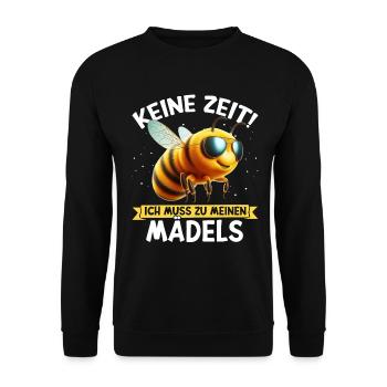 Keine Zeit Ich Muss Zu Meinen Mädels Bienen - Unisex Pullover - Schwarz - Vorne - Alina (178cm) & Michal (187cm)