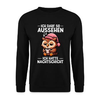 J’ai le droit d’avoir l’air d’avoir un hibou de nuit - Sweat-shirt Unisexe - noir - Devant - Alina (178cm) & Michal (187cm)