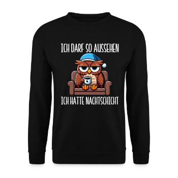 I'm allowed to look like I had night shift owl - Unisex Sweatshirt - black - Front - Alina (178cm) & Michal (187cm)