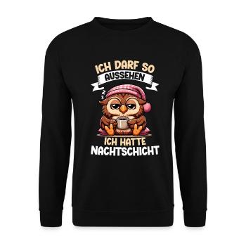 I'm allowed to look like I had night shift owl - Unisex Sweatshirt - black - Front - Alina (178cm) & Michal (187cm)