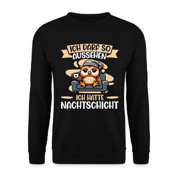 I'm allowed to look like I had night shift owl - Unisex Sweatshirt - black - Front - Alina (178cm) & Michal (187cm)