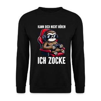 Ich Kann Dich Nicht Hören Ich Zocke Faultier - Unisex Pullover - Schwarz - Vorne - Alina (178cm) & Michal (187cm)