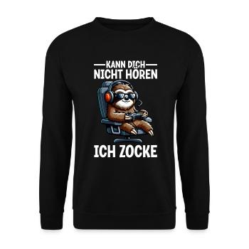 Ich Kann Dich Nicht Hören Ich Zocke Faultier - Unisex Pullover - Schwarz - Vorne - Alina (178cm) & Michal (187cm)