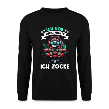 Ich Kann Dich Nicht Hören Ich Zocke Faultier - Unisex Pullover - Schwarz - Vorne - Alina (178cm) & Michal (187cm)