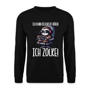 Ich Kann Dich Nicht Hören Ich Zocke Faultier - Unisex Pullover - Schwarz - Vorne - Alina (178cm) & Michal (187cm)