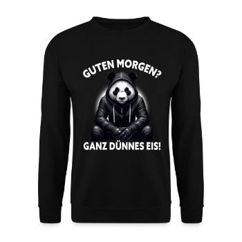 Guten Morgen Ganz dünnes Eis Lustiger Panda Kaffee - Unisex Pullover - Schwarz - Vorne - Alina (178cm) & Michal (187cm)