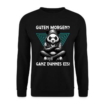 Guten Morgen Ganz dünnes Eis Lustiger Panda Kaffee - Unisex Pullover - Schwarz - Vorne - Alina (178cm) & Michal (187cm)