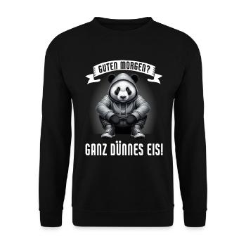 Guten Morgen Ganz dünnes Eis Lustiger Panda Kaffee - Unisex Pullover - Schwarz - Vorne - Alina (178cm) & Michal (187cm)