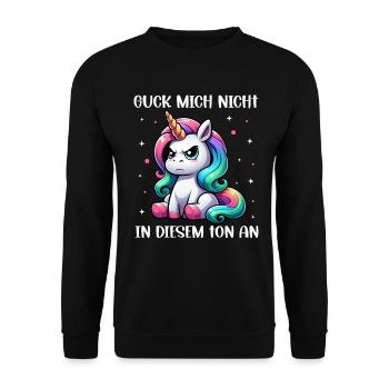 Guck mich nicht in diesem Ton an Einhorn Unicorn - Unisex Pullover - Schwarz - Vorne - Alina (178cm) & Michal (187cm)