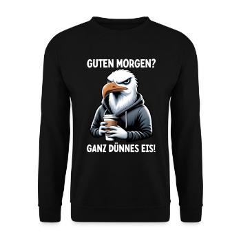 Guten Morgen? Ganz dünnes Eis Seagulls Lustiger - Unisex Pullover - Schwarz - Vorne - Alina (178cm) & Michal (187cm)