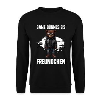 Very Thin Ice Cream Friend Funny Teddy Bear - Unisex Sweatshirt - black - Front - Alina (178cm) & Michal (187cm)