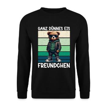 Very Thin Ice Cream Friend Funny Teddy Bear - Unisex Sweatshirt - black - Front - Alina (178cm) & Michal (187cm)
